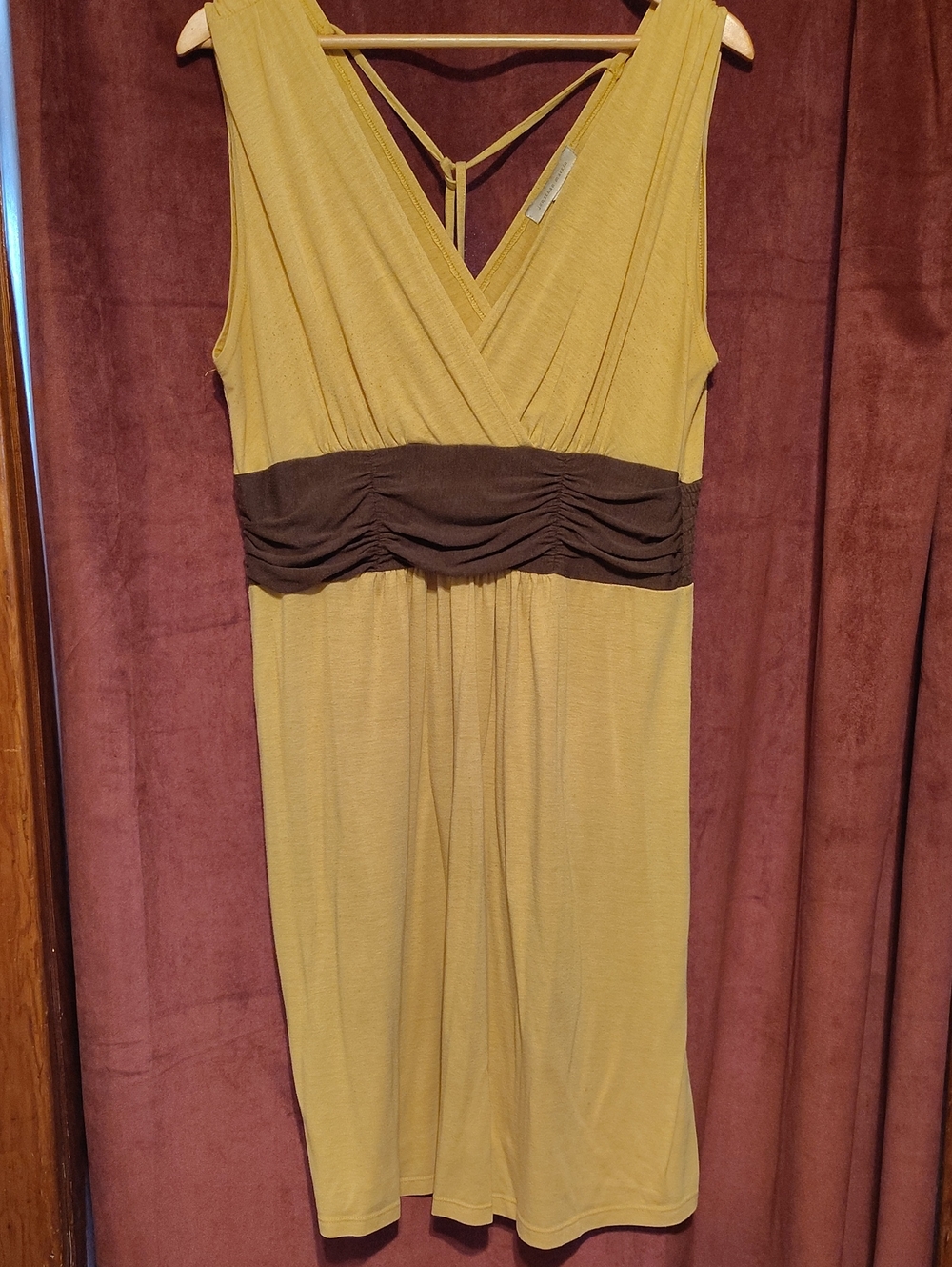 jonathan martin Yellow Midi Dress with Brown Waistband
